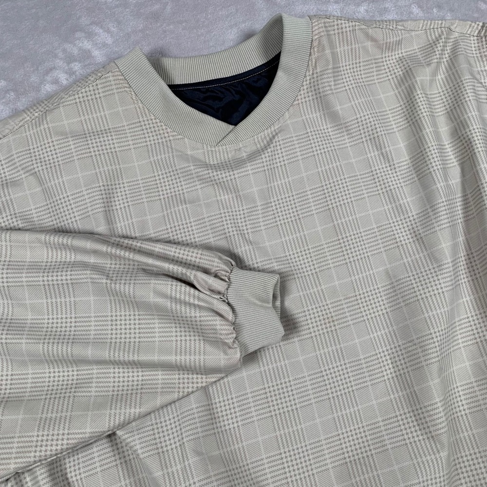 Divots Windshirt Mens Large Tan Plaid Microfiber Golf Pullover V-Neck Lined
